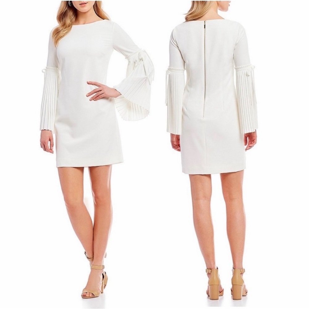 Antonio Melani Women’s Size 10 Mini Dress Pleated Bell Sleeve Ivory NWT $159
